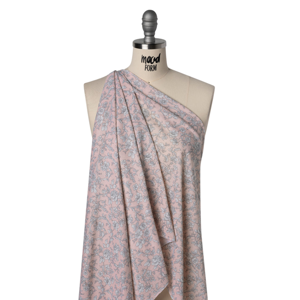 Cotton and Viscose Jersey Print - Light Pink, Ivory and Gray Rose Vines - Deadstock - Joann Fabrics