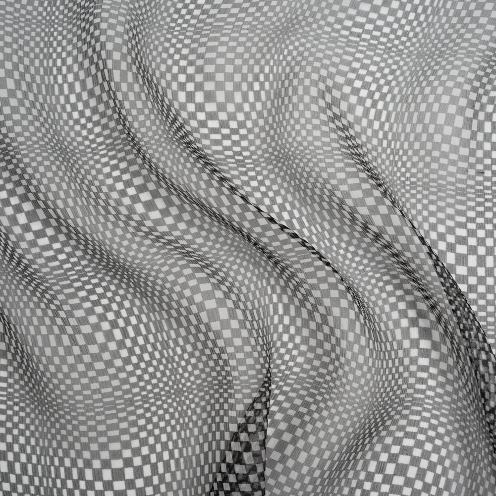 Silk Chiffon Print - Black and White Op Art Checkerboard - Deadstock - Joann Fabrics