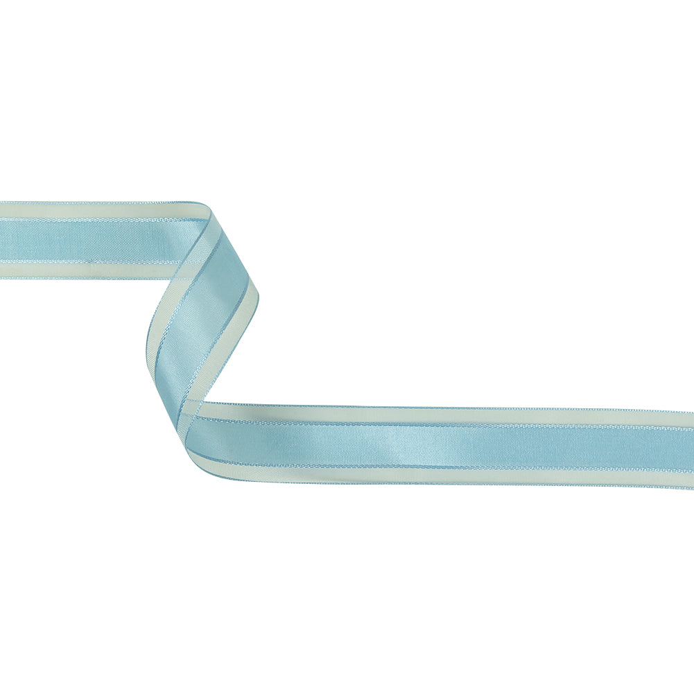 Baby Blue Woven Ribbon with Sheer Organza Borders - 1