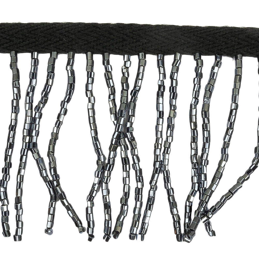 Vintage Gunmetal and Black Chop Beaded Chainette Fringe - 2