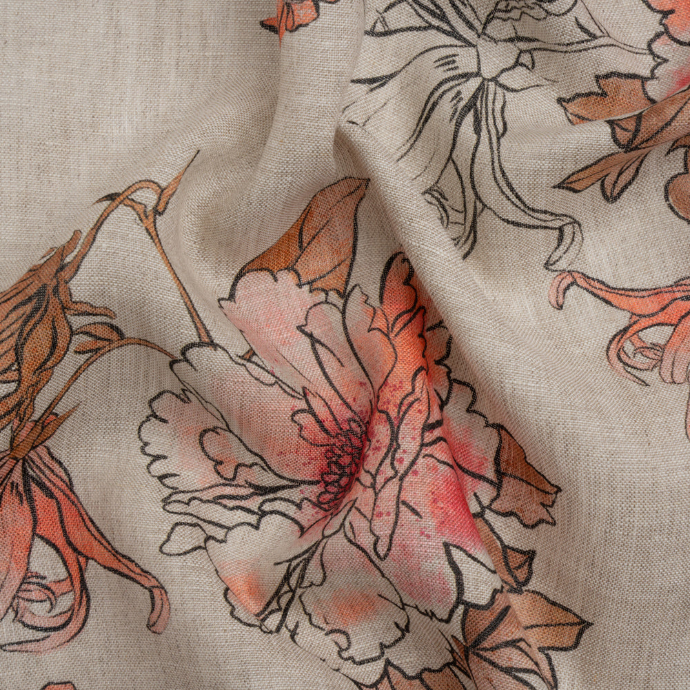 Oatmeal and Coral Fading Bouquet Medium Weight Linen Woven - Joann Fabrics