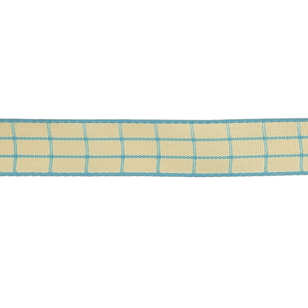 Baltic Sea and Ethereal Green Windowpane Check Woven Ribbon - 0.625