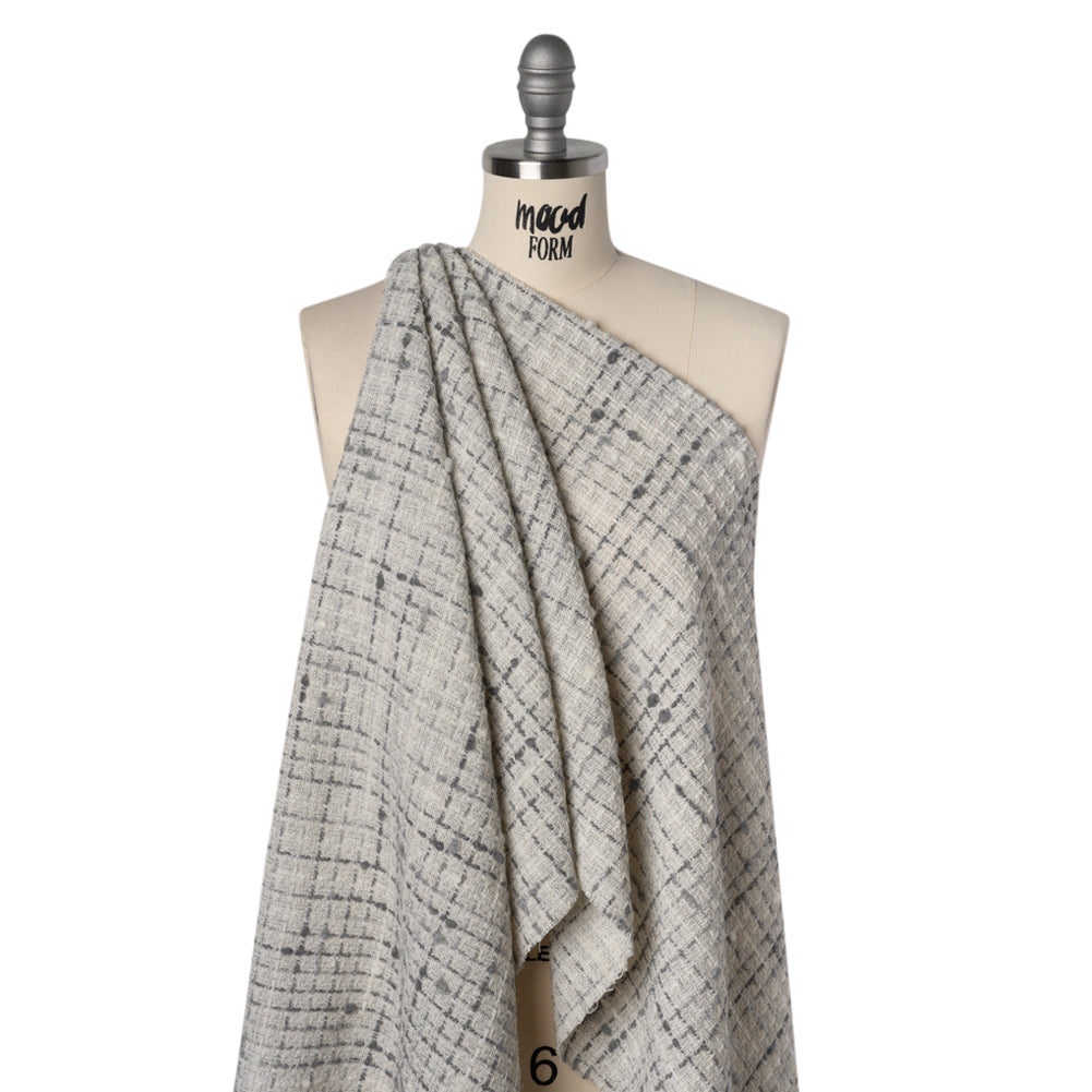 Metallic Wool Blend Boucle Tweed Made in Italy - Ivory, Gray and Silver Plaid - Deadstock - Joann Fabrics