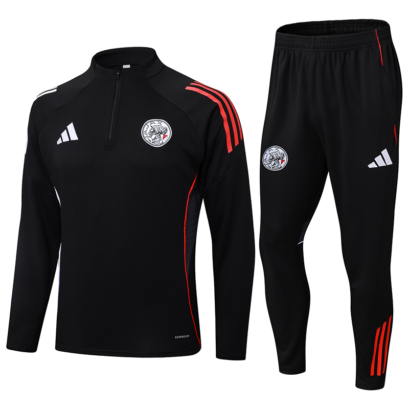 2025/2026 Ajax Half-Pull Training Suit Black Football Shirt 1:1 Thai Quality Set