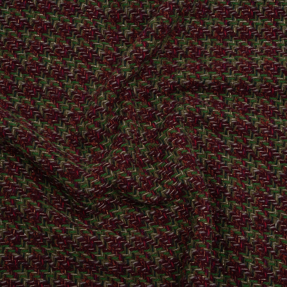 Metallic Wool Blend Tweed Twill Made in Italy - Bright Green, Burgundy and Gold Checks - Joann Fabrics