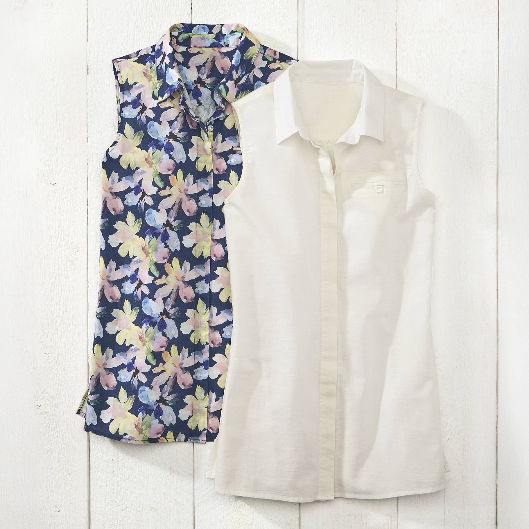 Sleeveless Crosshatch Linen-Blend Tunic, Hidden Placket, Chest Pocket - Northstyle Catalog