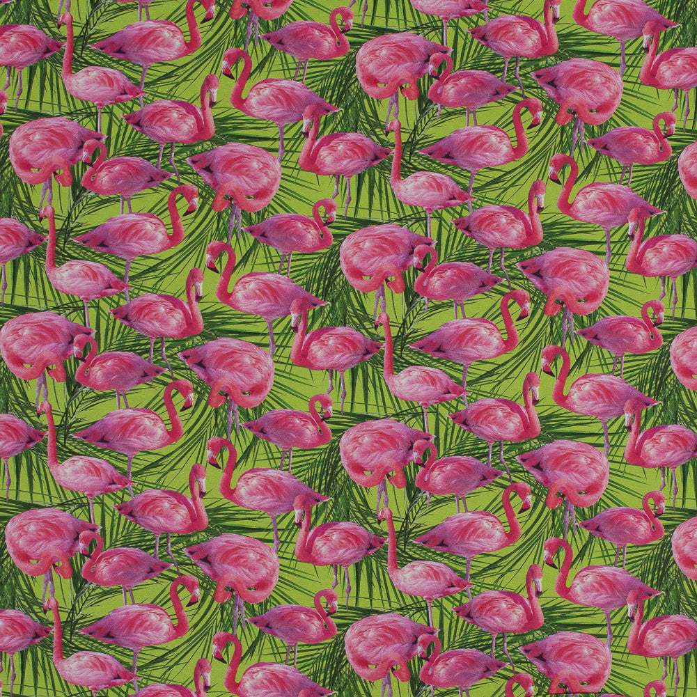 Organic Viscose Batiste - Pink and Green Flamingos and Palm Leaves - Joann Fabrics