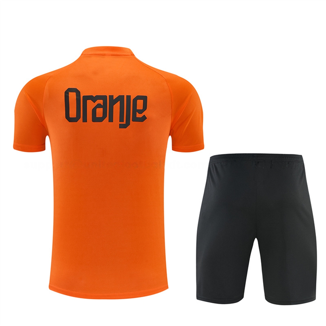 Netherlands 2026 Kids Short-Sleeve Training Set - Orange Top & Black With Orange Accents Pants - UnitedFutballJersey