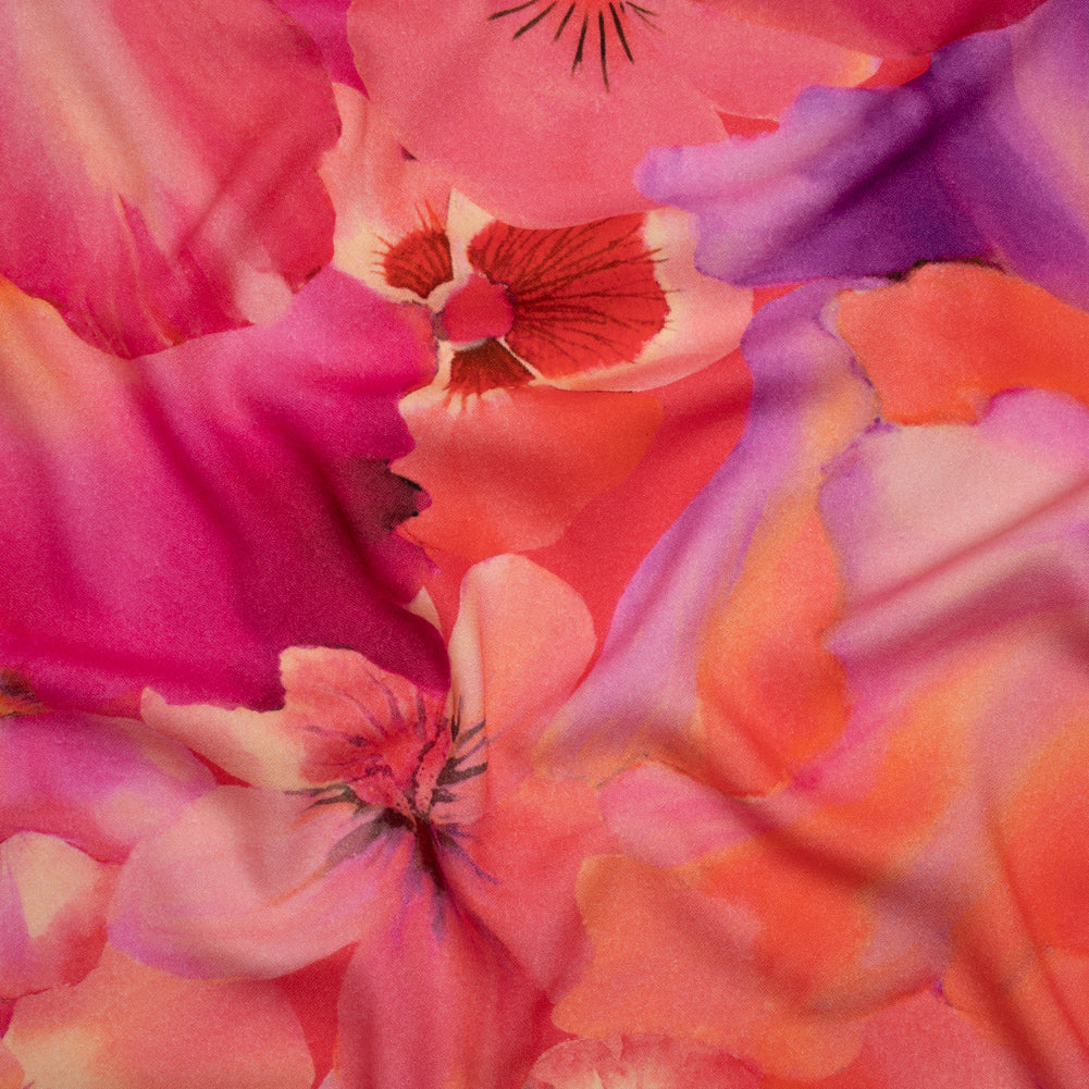 Viscose Crepe - Pink, Coral and Purple Watercolor Flowers - Mood Exclusive Orchid Around Print - Joann Fabrics