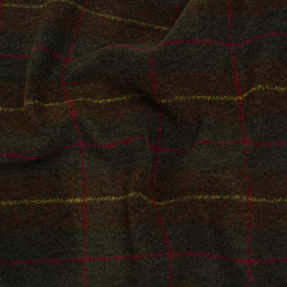 Brushed Tweedy Wool Boucle Coating - Green, Brown and Yellow Plaid - Deadstock - Joann Fabrics