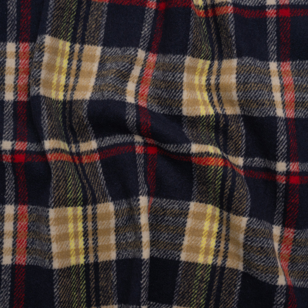 Brushed Wool Blend Twill - Navy, Red and Lemon Yellow Plaid - Deadstock - Joann Fabrics