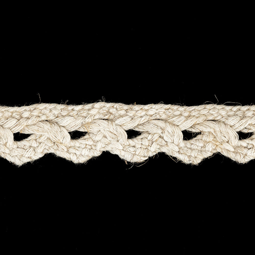 Lustrous Natural Braided Trim with Fuzzy Fibers and Scalloped Edge - 1