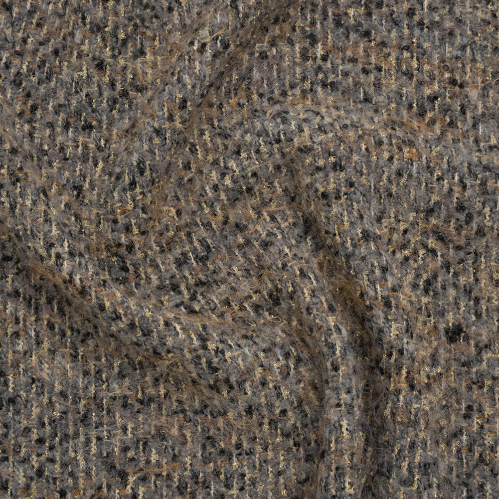 Fuzzy Polyester and Wool Blend Woven Metallic Tweed - Tan, Gray and Gold - Joann Fabrics