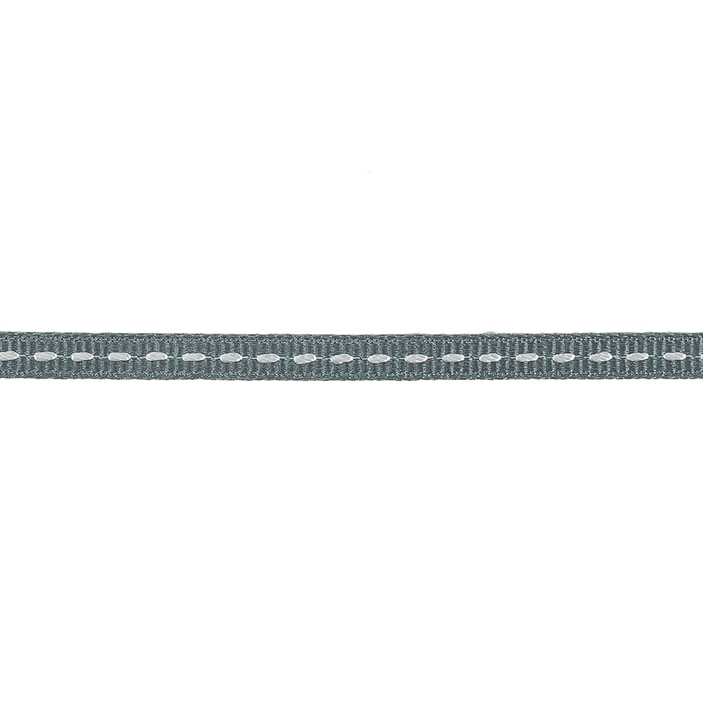 Cool Gray Grosgrain Ribbon with Lucent White Stitching - 0.25