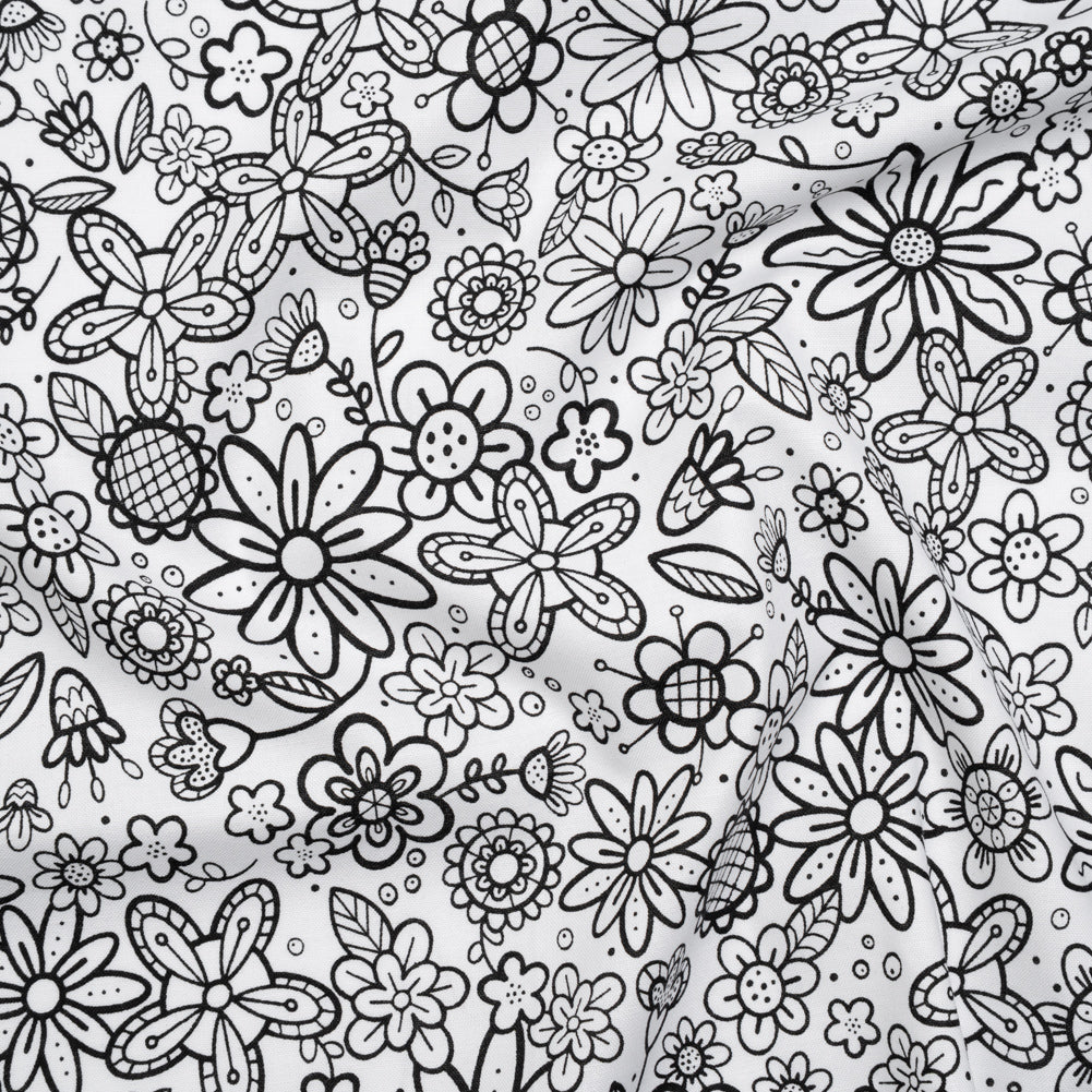 Printed Quilting Cotton by Patrick Lose for Northcott - Black on White Groovy Garden Floral - Basically Black & White Collection - Joann Fabrics