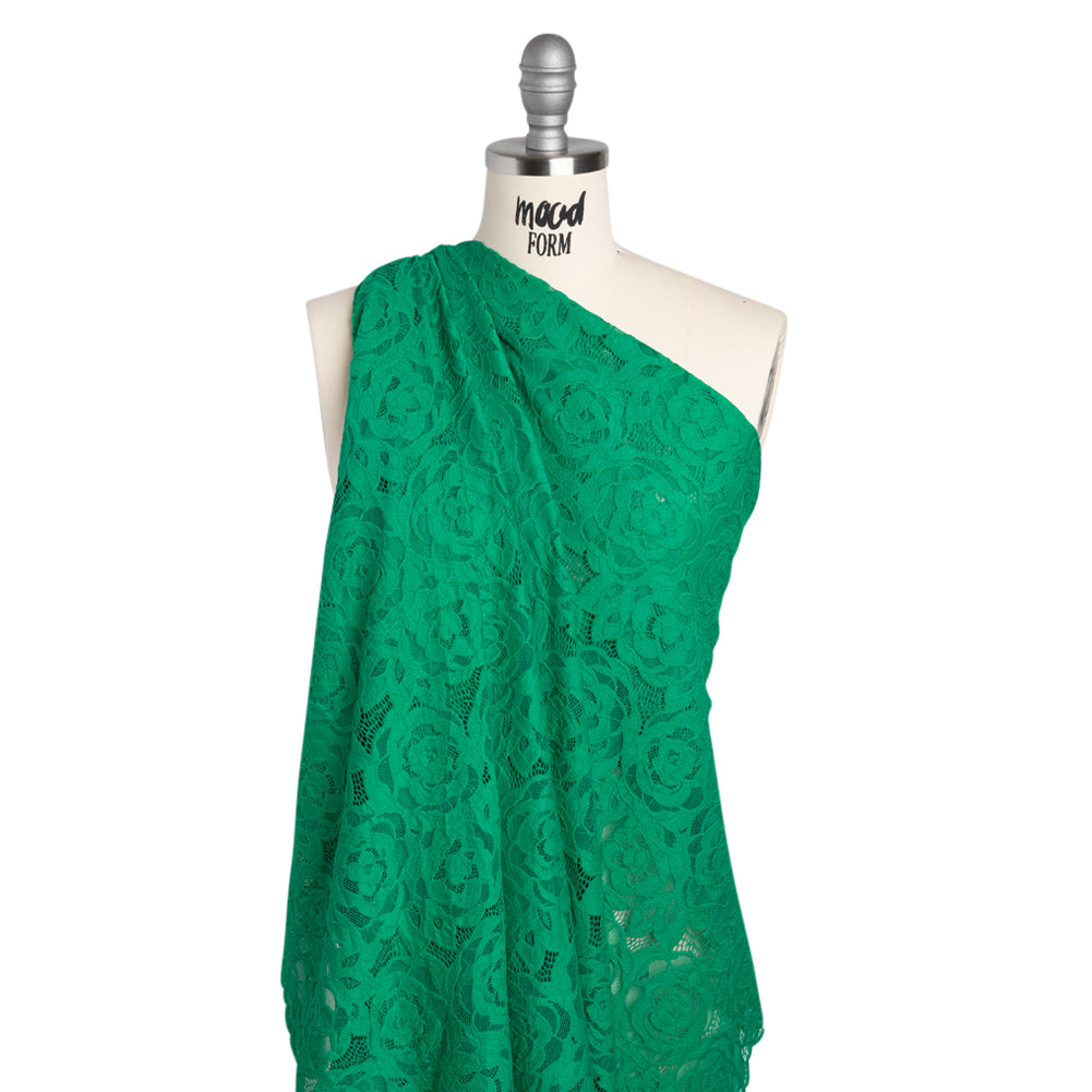Stretch Re-Embroidered Lace with Finished Edges - Emerald All-Over Roses - Joann Fabrics