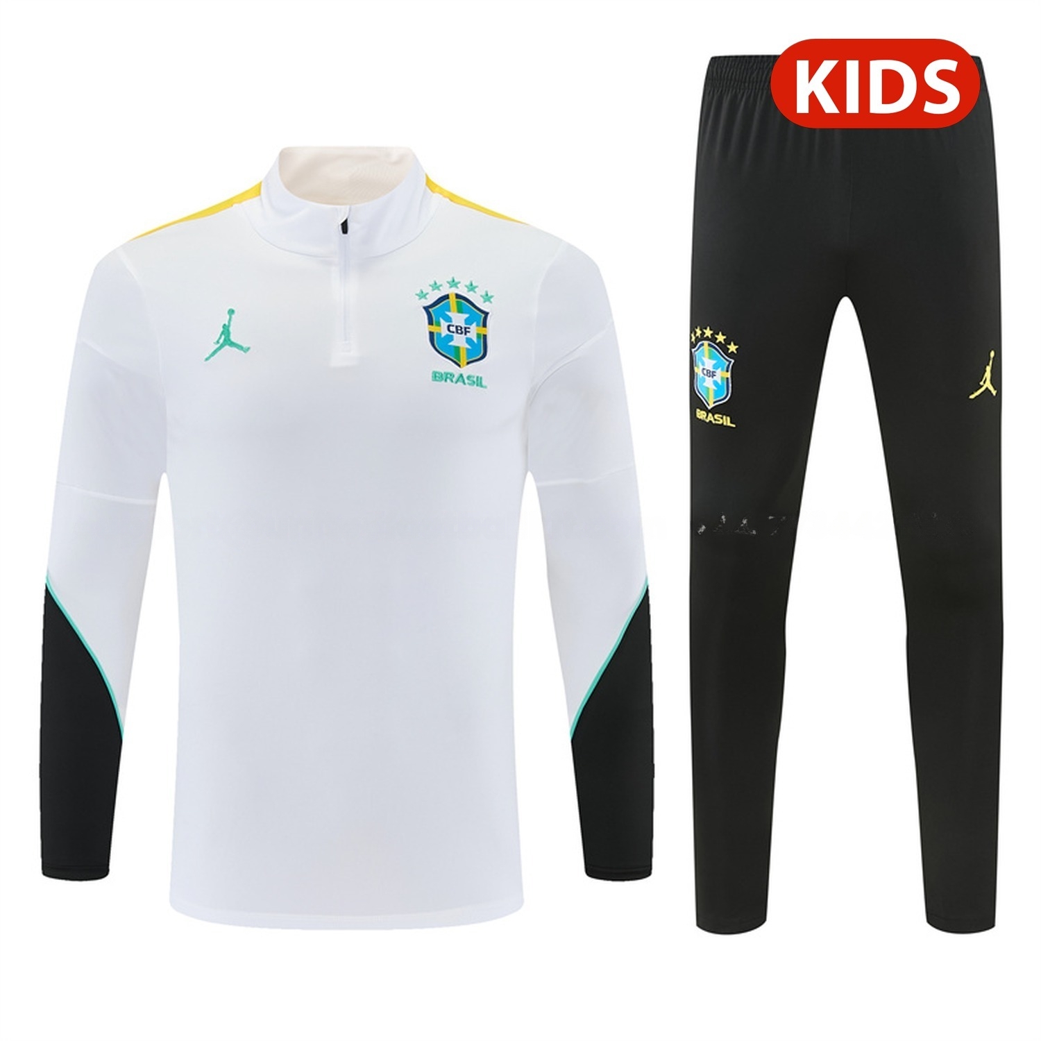 Brazil 2026 Kids Long Sleeve Training Set - White Top & Black Pants - UnitedFutballJersey
