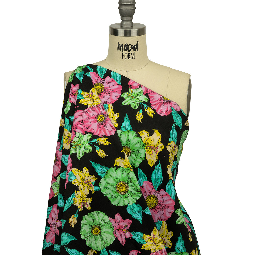 Balenciaga Italian Pink, Yellow and Lime Floral Stretch Cotton Twill - Joann Fabrics