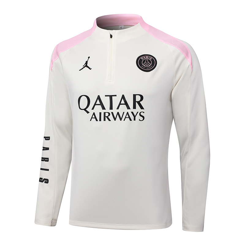 2024/2025 Psg Paris Saint-Germain Half-Pull Training Suit Beige with pink Set
