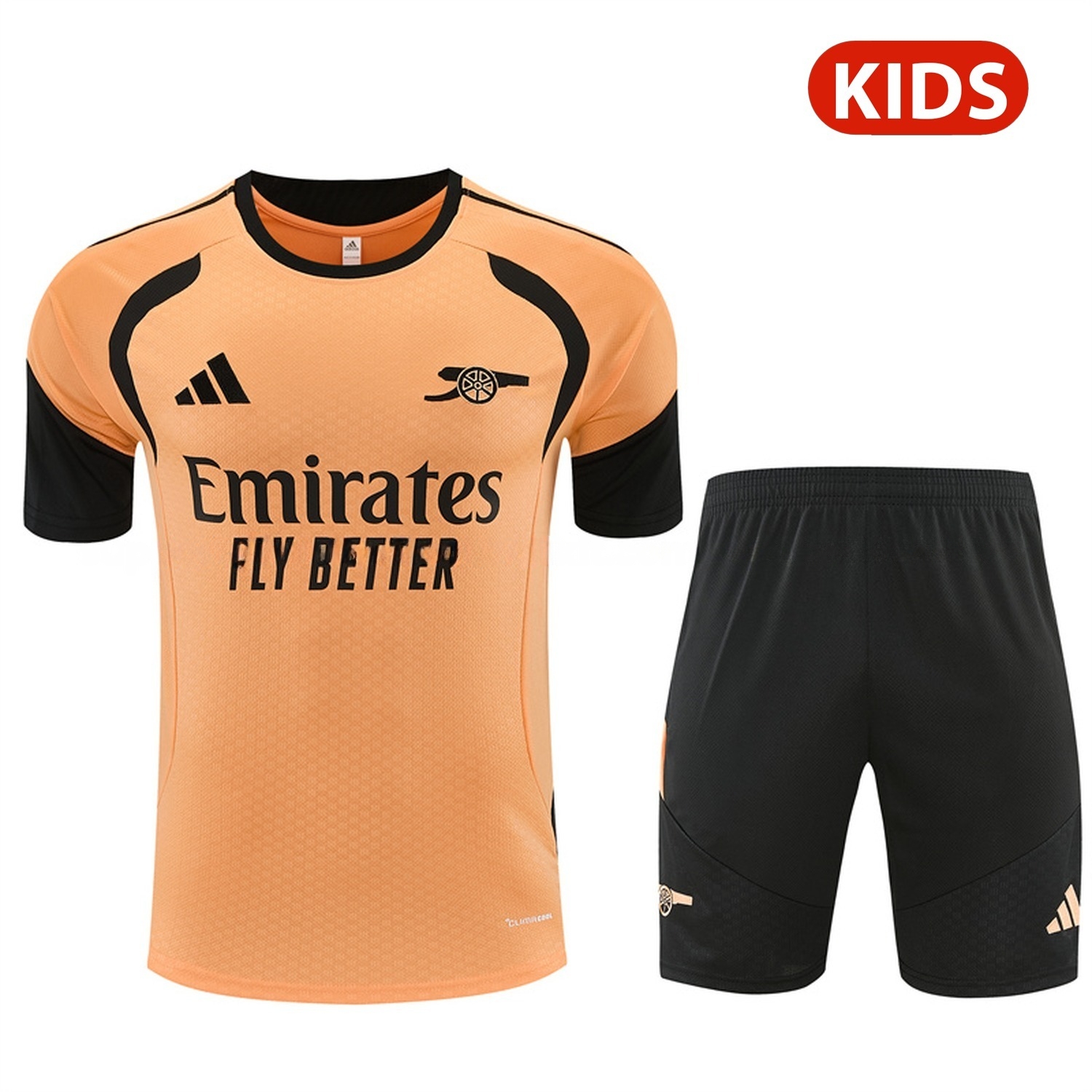 Arsenal 26-27 Kids Short-Sleeve Training Set - Orange Top & Black Shorts - UnitedFutballJersey