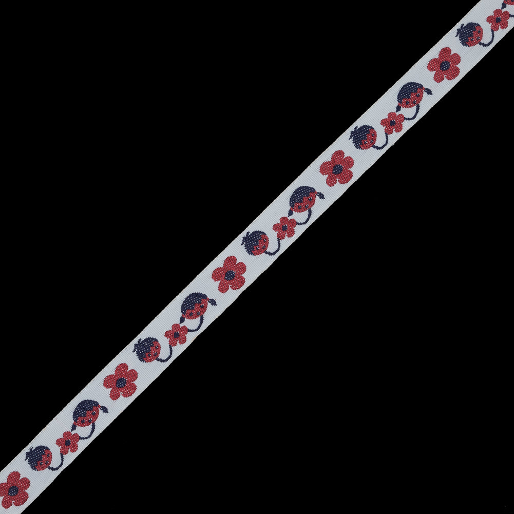 Red, White and Blue Flowers and Kids Jacquard Ribbon - 0.625