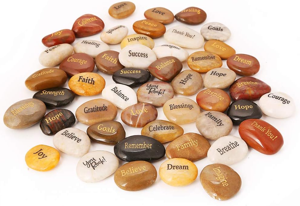 50PCS Engraved Rocks Different Words Inspirational Stones Bulk Faith ...