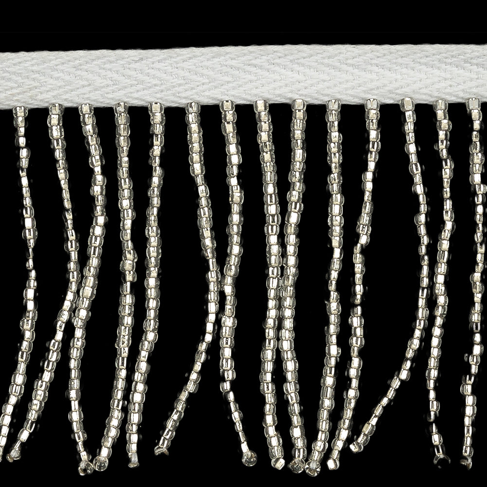 Vintage Silver Lined and Ivory Seed Beaded Chainette Fringe 2