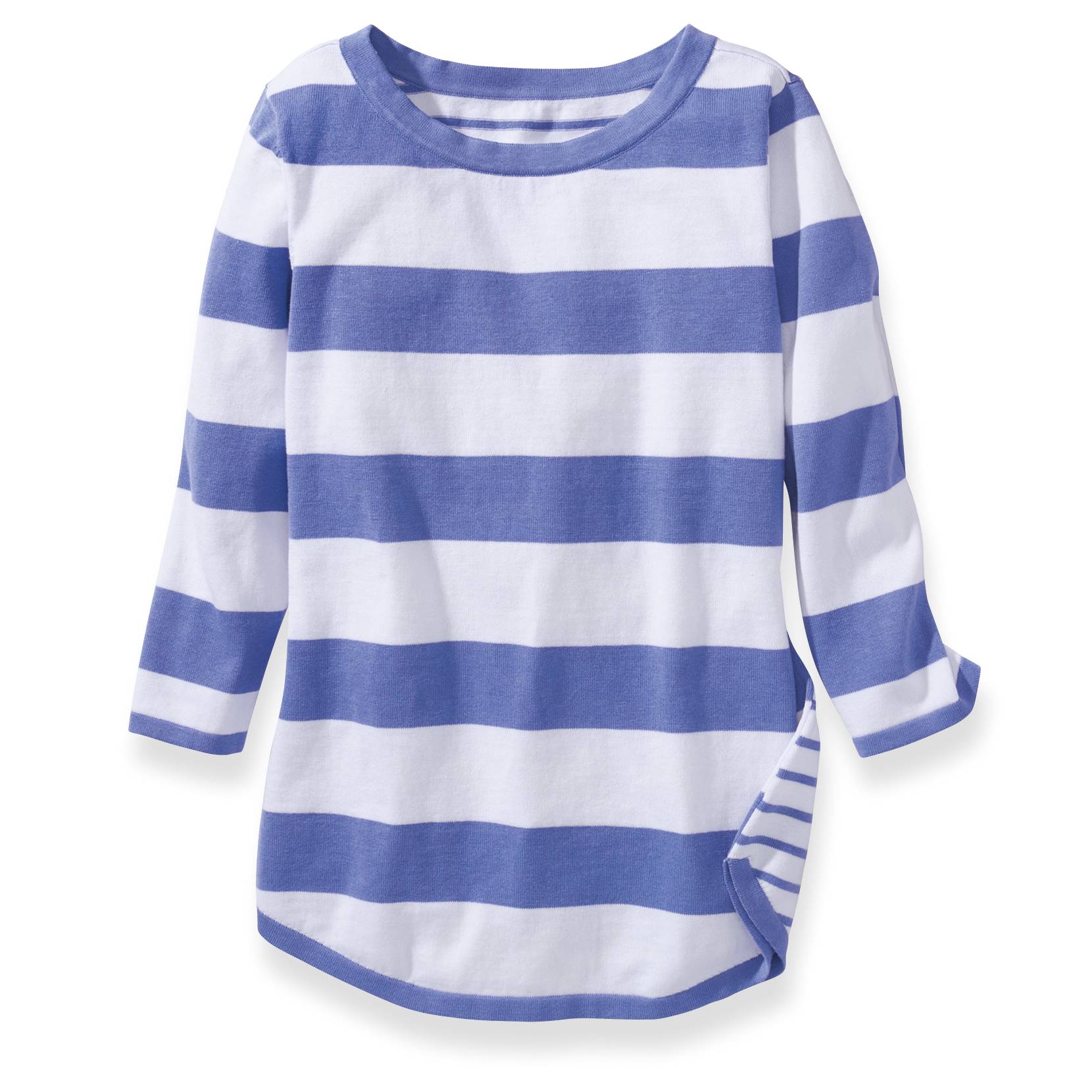 Multi Stripe Cotton Sweater, 3/4 Sleeves, Curved Hem, Pullover - Northstyle Catalog