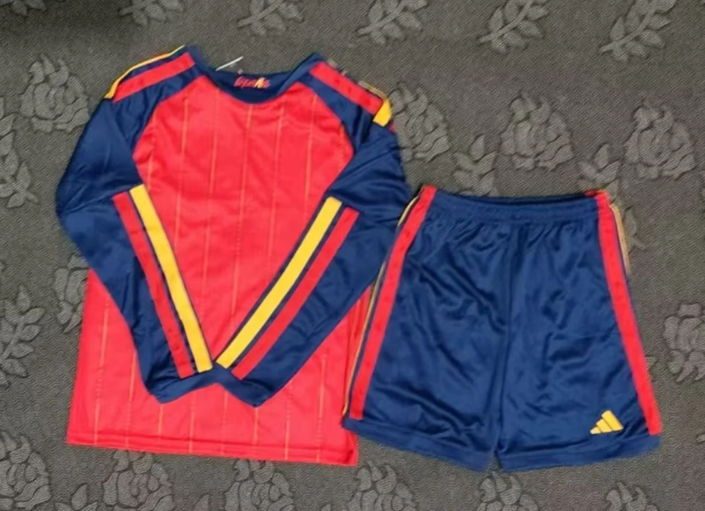 2026 Long Sleeve Spain Home Football Shirt 1:1 Thai Quality Kids Size