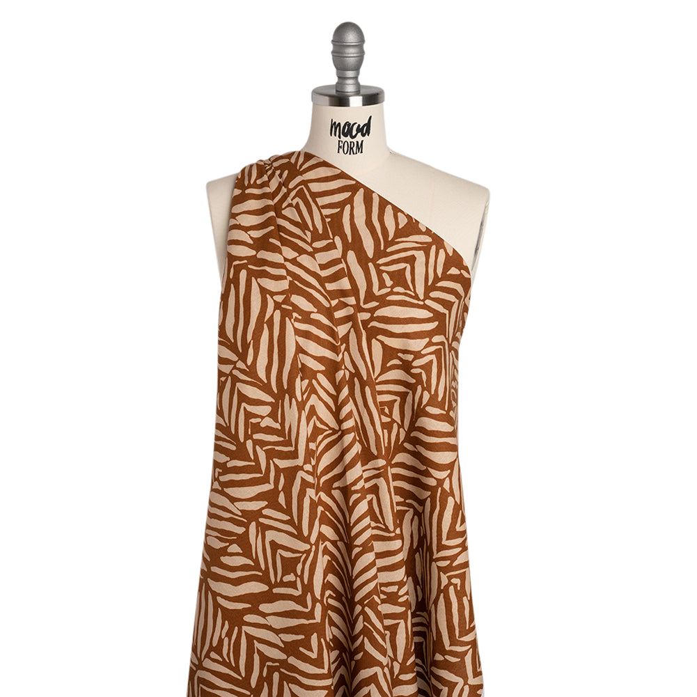 Linen and Rayon Woven - Brown and Beige Animal Stripe Blocks - Mood Exclusive Natural Notions Print - Joann Fabrics