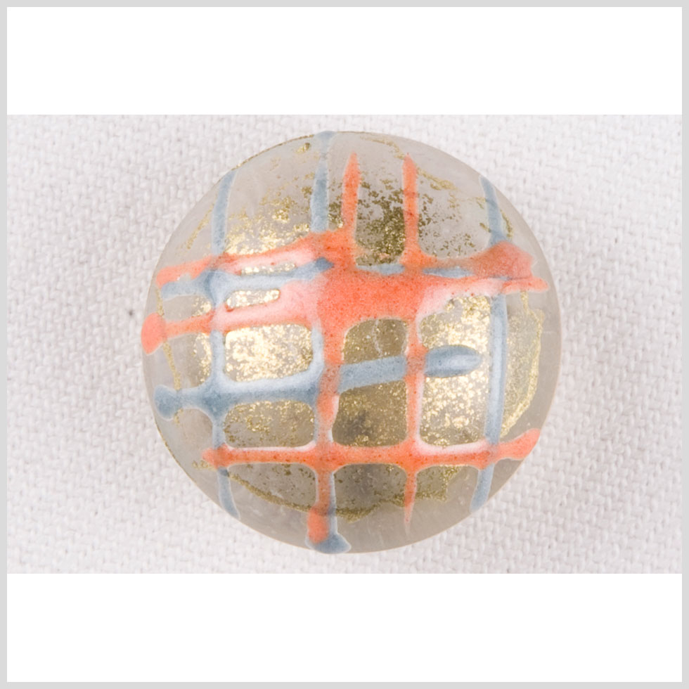 Plastic Shank Back Button - 36L/23mm - Domed Orange, Sky Blue and Gold Lines and Splatters - Joann Fabrics