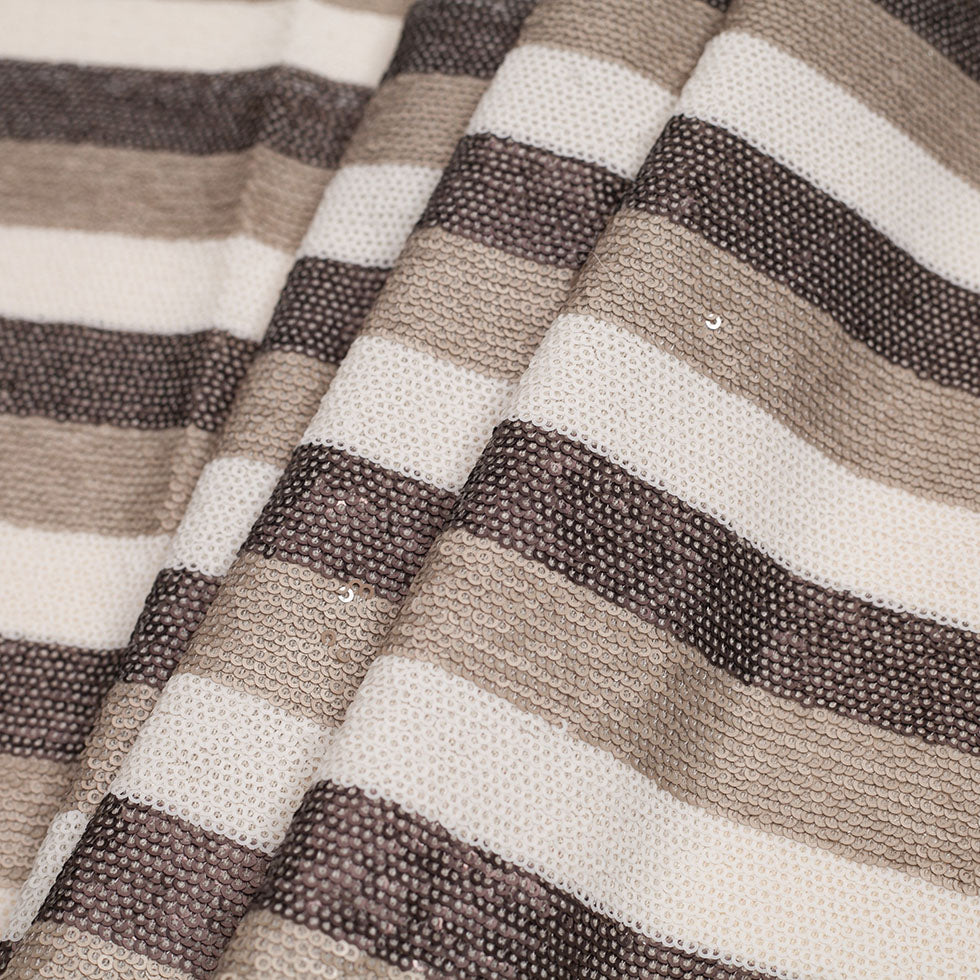 Beige/Brown/White Striped Baby Sequins on Polyester Mesh - Joann Fabrics
