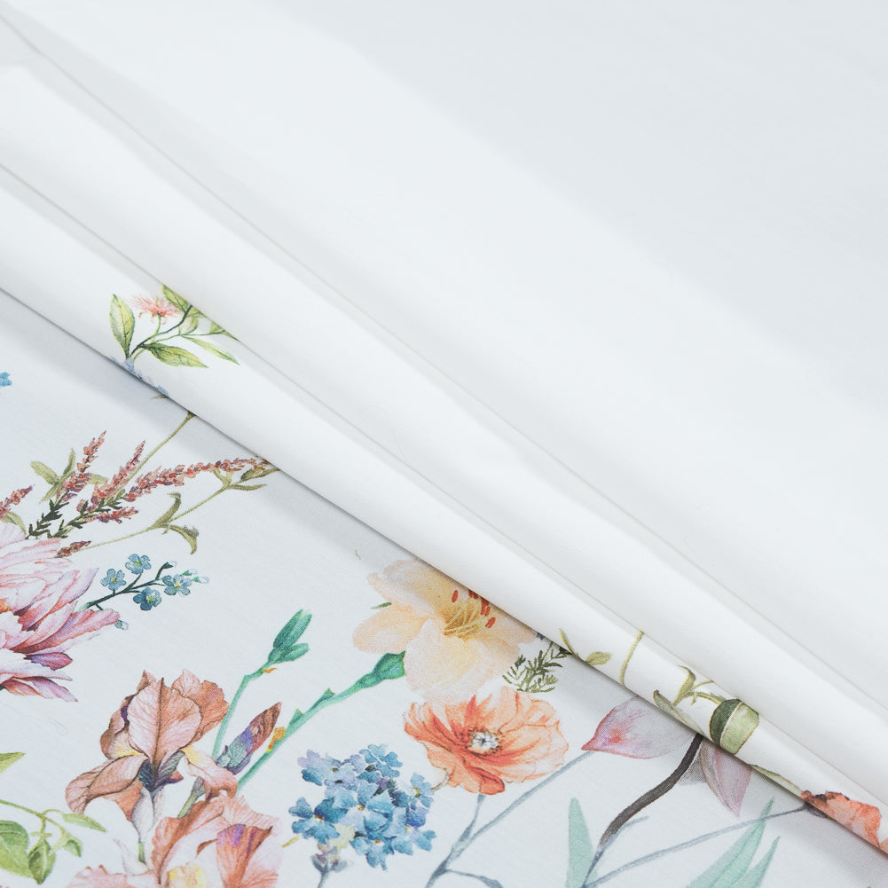 Cotton Poplin - White Floral Border - La Marche des Fleurs Print - Mood Exclusive Jacques Collection - Joann Fabrics