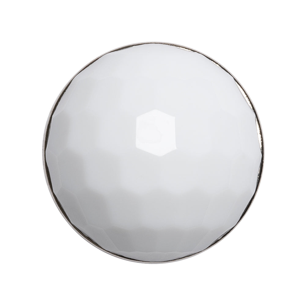 Domed Plastic Shank Back Button - White and Metallic Silver Faceted - 44L/28mm - Joann Fabrics