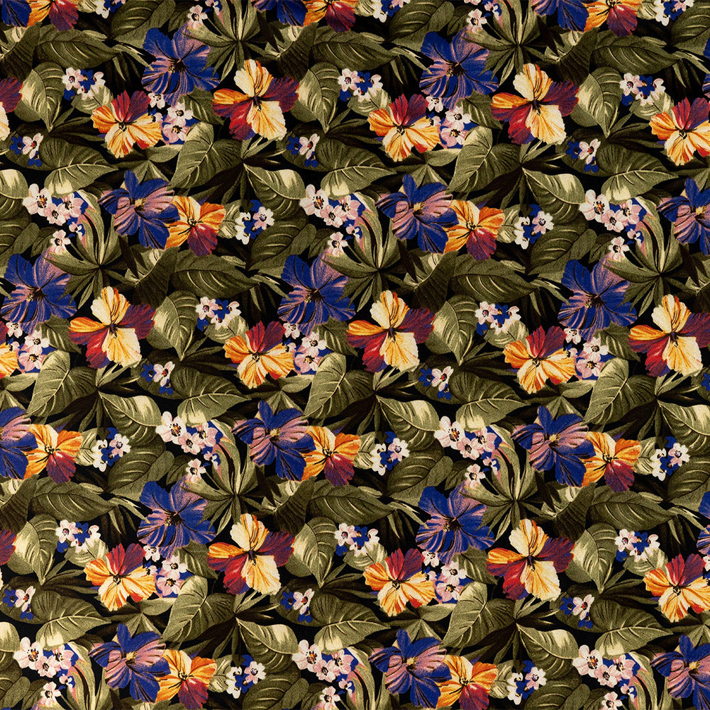 Stretch Cotton Sateen - Green and Blue Tropical Floral - Virescent Vignette Print - Mood Exclusive Tumunyana Collection - Joann Fabrics