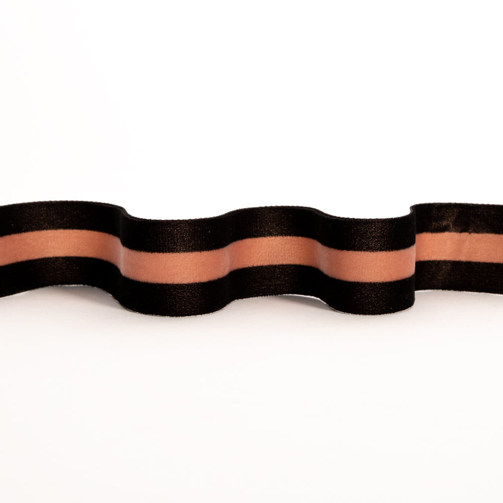 Italian Black and Dusty Rose Striped Velvet Ribbon - 1.5