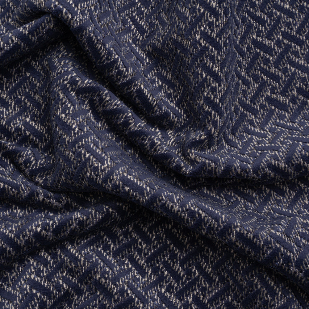 Chenille Jacquard - French Navy Geometric Basketweave - British Imported - Joann Fabrics