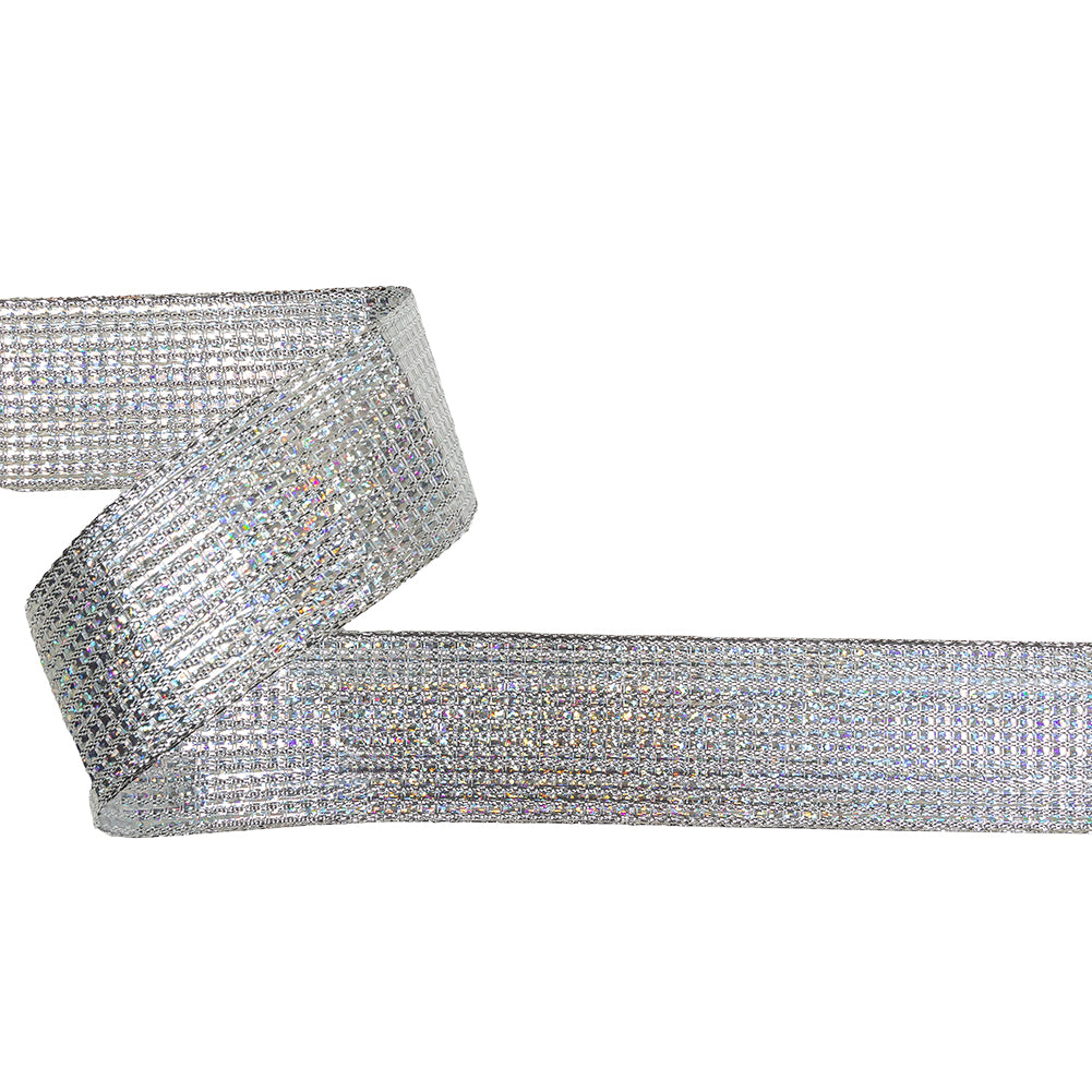 Metallic Silver Iridescent Wire Edged Ribbon - 1.5