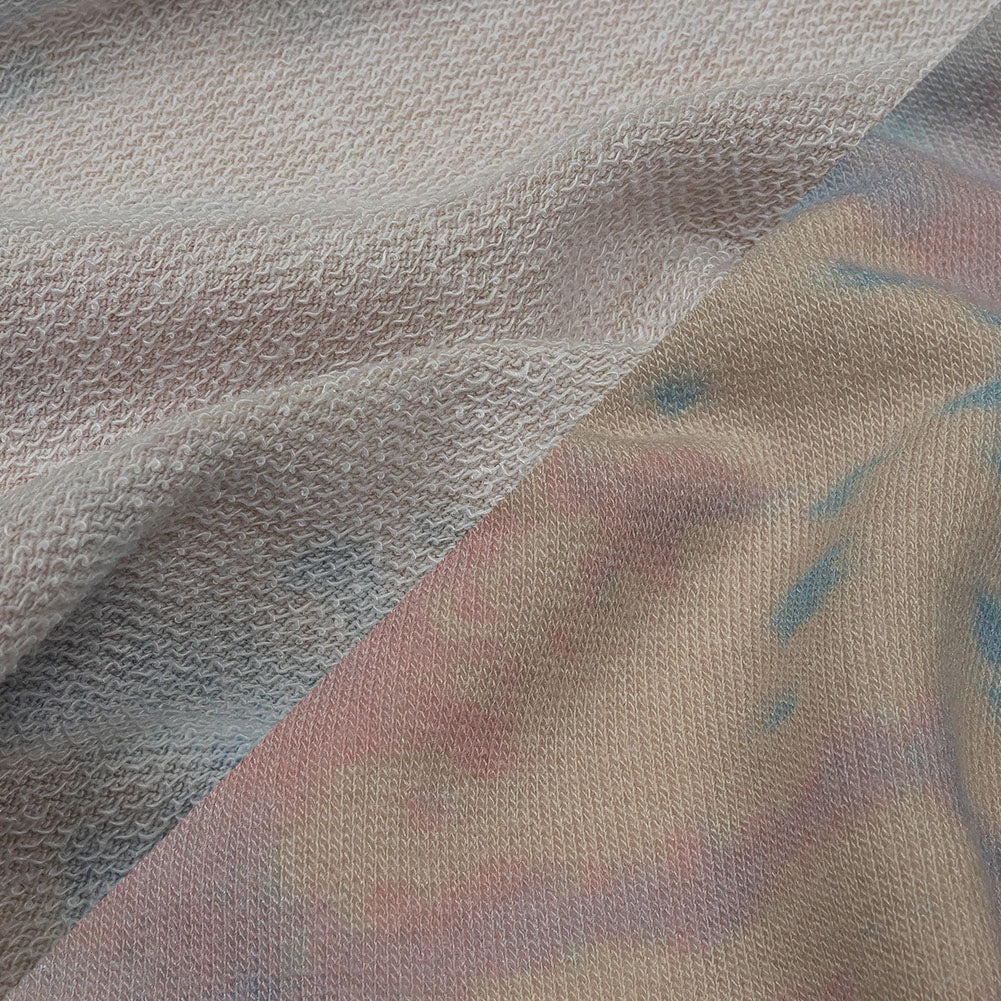Beige, Blue and Pink Tie Dye Stretch Polyester and Rayon French Terry - Joann Fabrics
