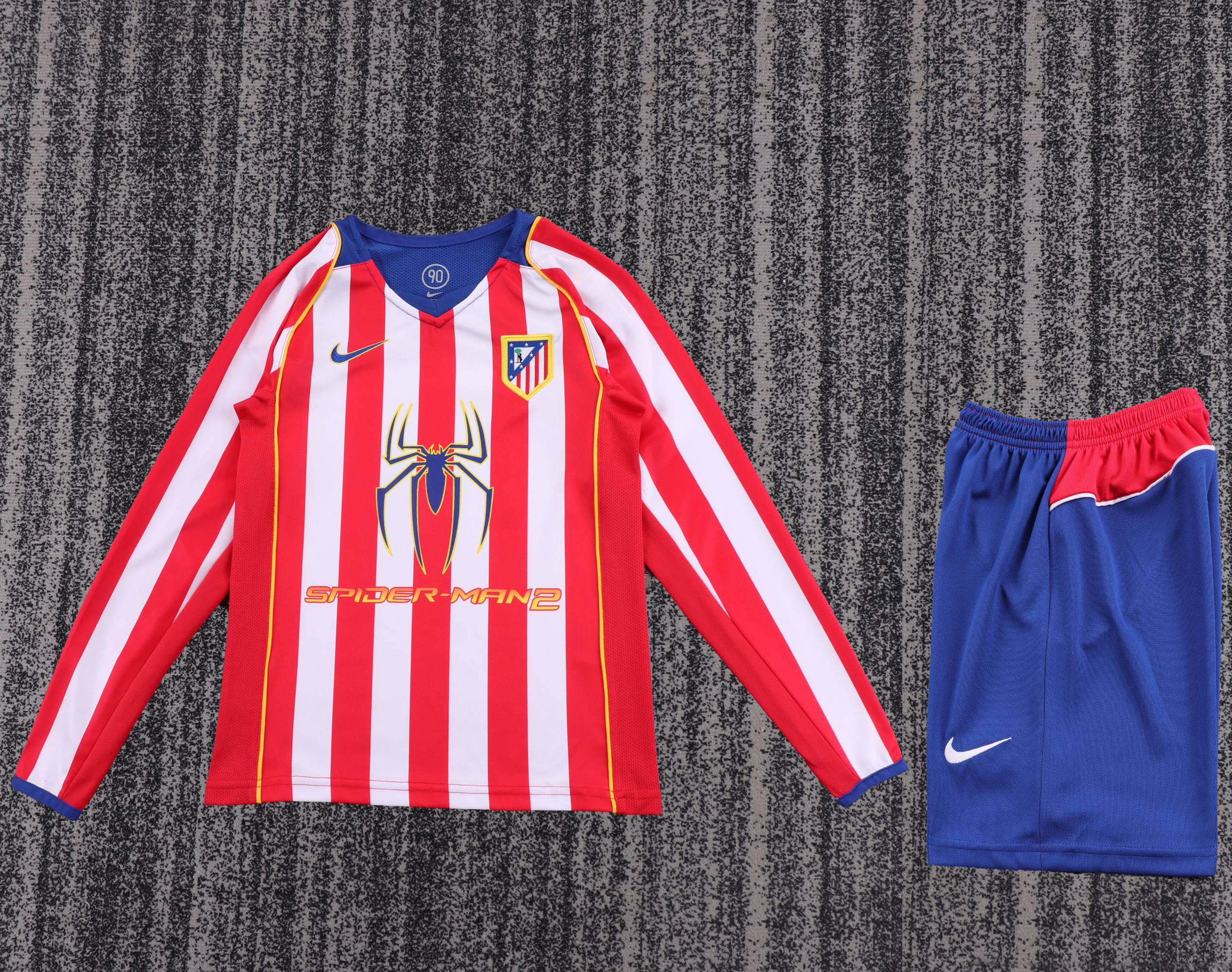 2004-2005 Retro Long Sleeve Atletico Madrid Home Football Jersey 1:1 Thai Quality Kids Size