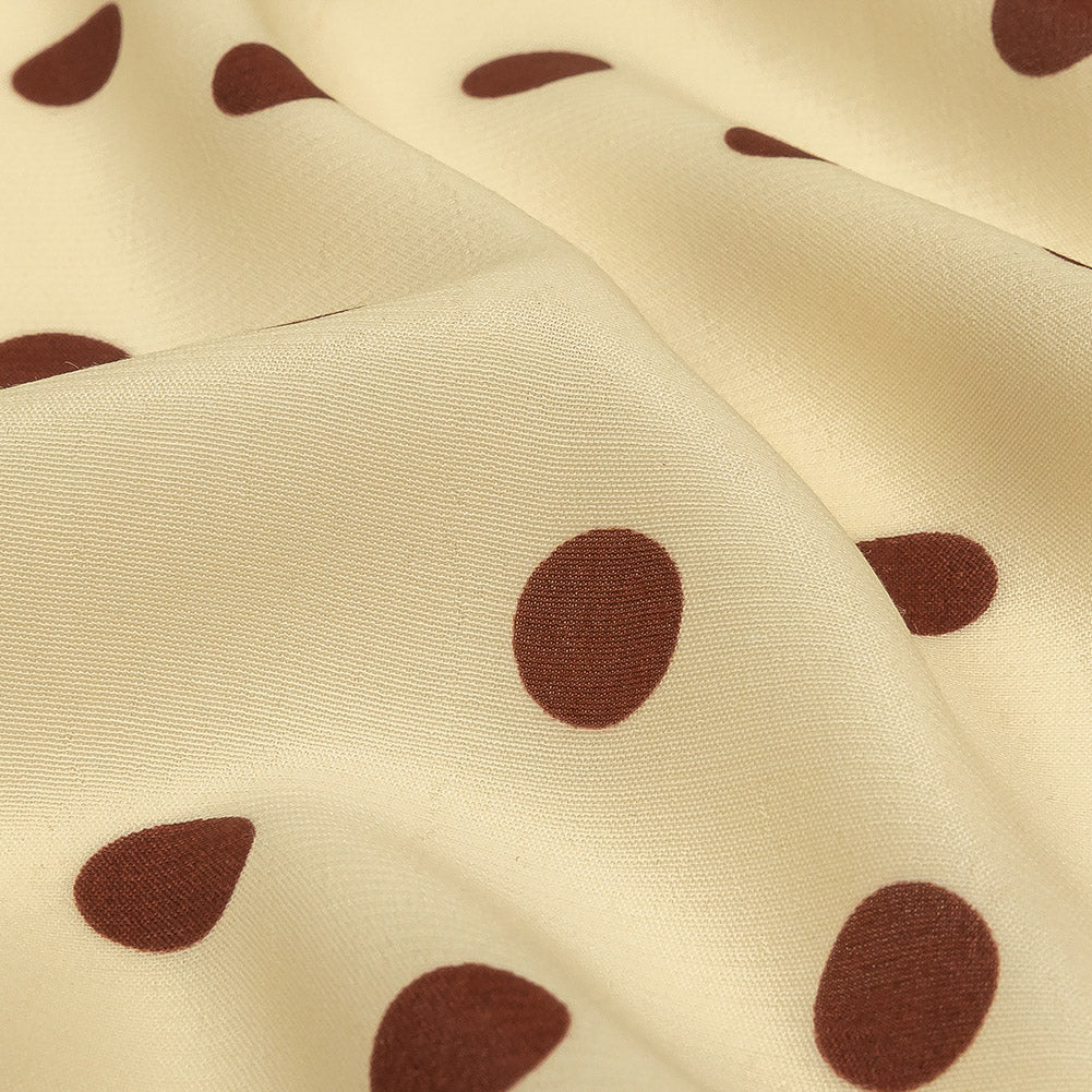 Sustainable Viscose Woven Print - Cream and Brown Polka Dots - Mood Exclusive Rockabilly Revue - Joann Fabrics
