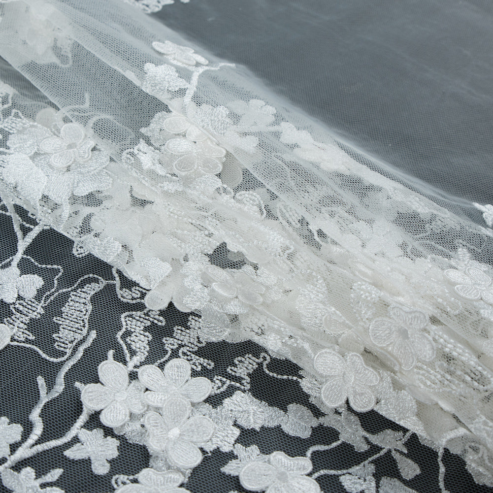 3D Embroidered Stretch Netting Lace - Off-White Floral - Joann Fabrics