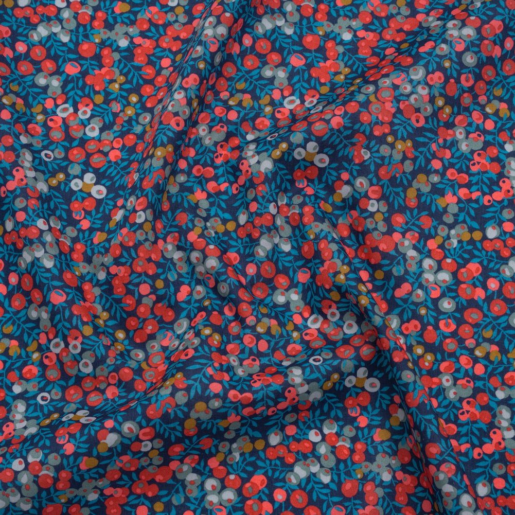 Liberty Fabrics Tana Lawn® - Wiltshire Dark Blue - Navy, Red and Blue Leaves and Berries - Joann Fabrics
