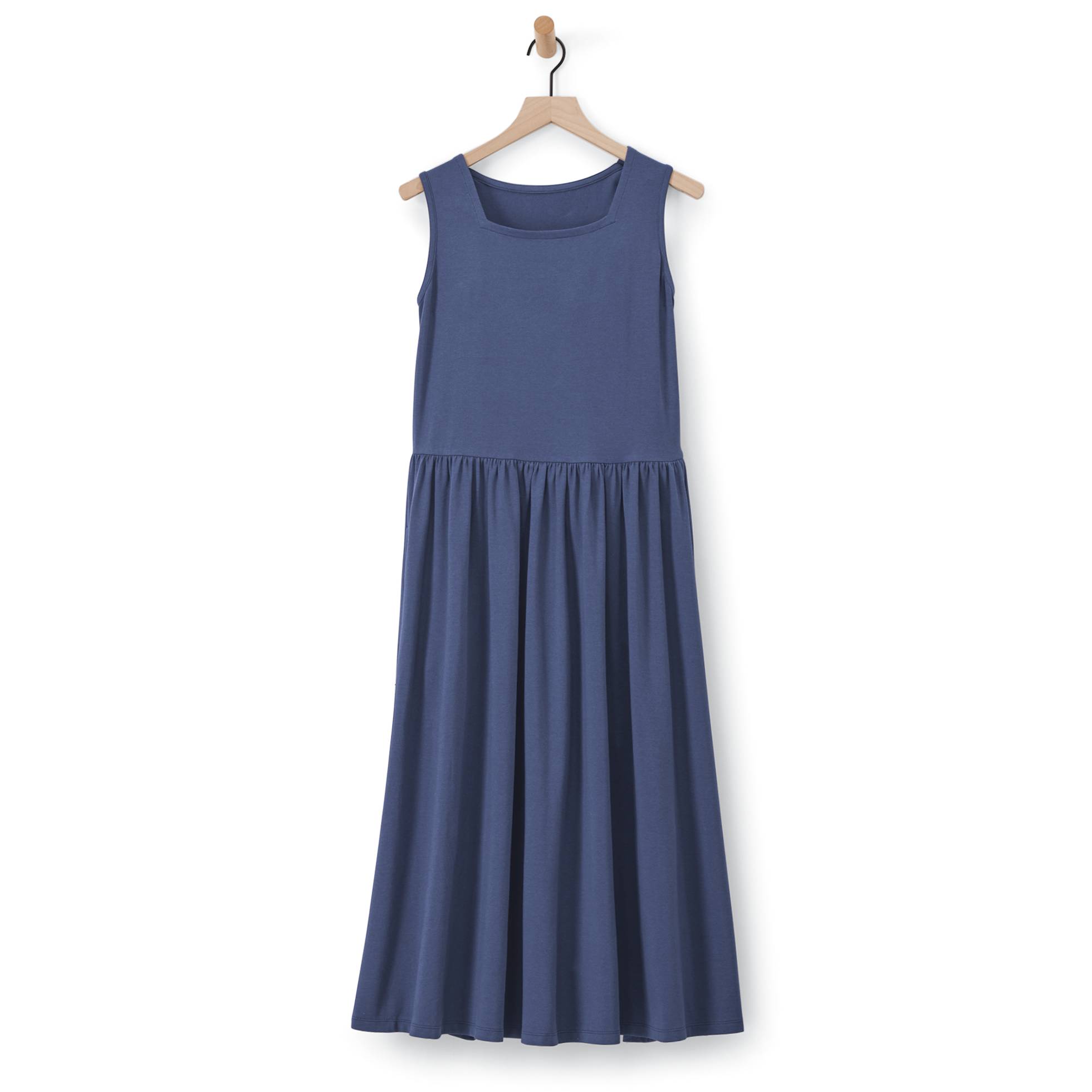 Square-Neck Knit Tank Dress, Gathered Waist, Pockets - Northstyle Catalog