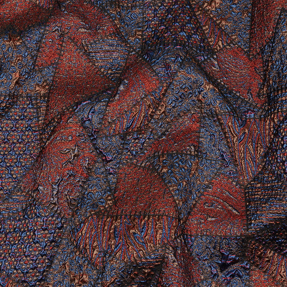 Metallic Candy Apple Red, Magnetic Blue and Glamour Gold Crazy Quilt Patchwork Luxury Brocade - Joann Fabrics