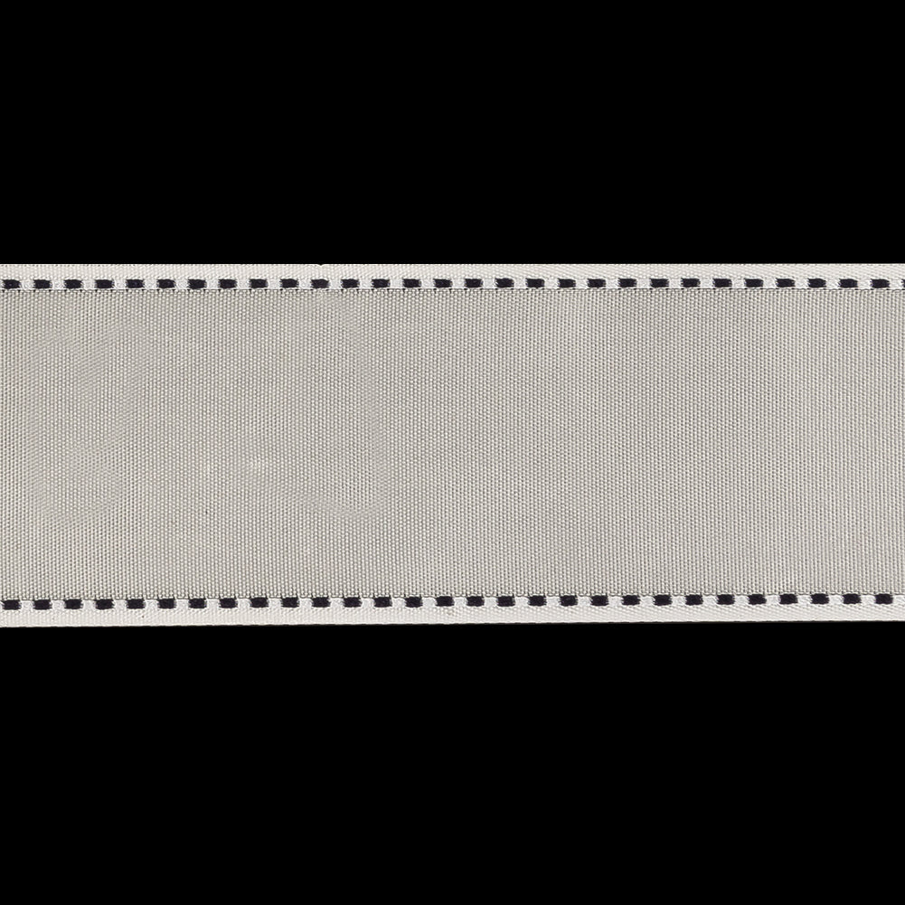 White Woven Ribbon with Black and White Stitched Border - 1.375