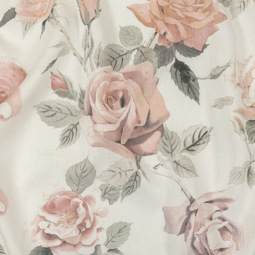 Dusty Pink, Gray and White Roses Medium Weight Linen Woven - Joann Fabrics