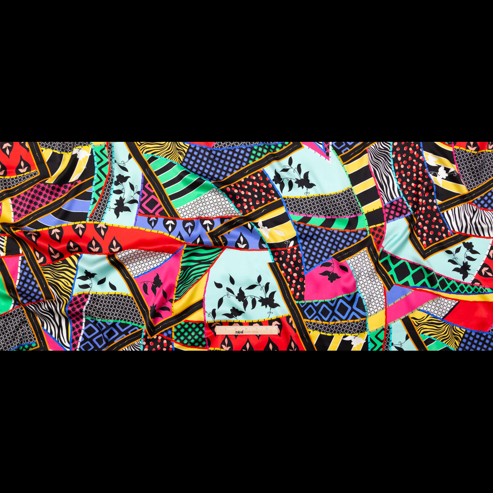 Mood Exclusive Italian Multicolor Patchwork Pattern Play Digitally Printed Silk Charmeuse - Joann Fabrics