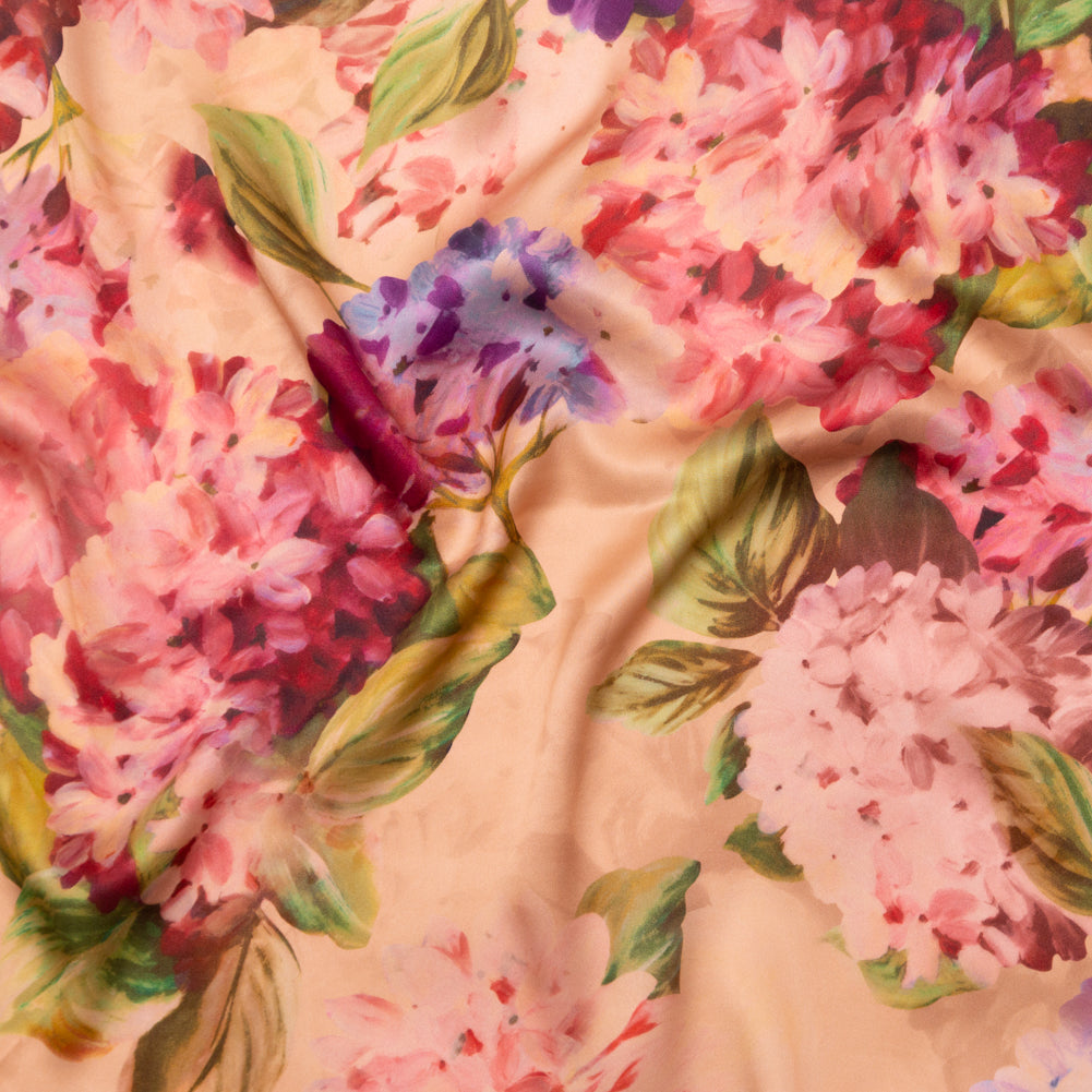 Mood Exclusive Italian Dusty Rose and Pompeian Red Painterly Floral Digitally Printed Silk Charmeuse - Joann Fabrics
