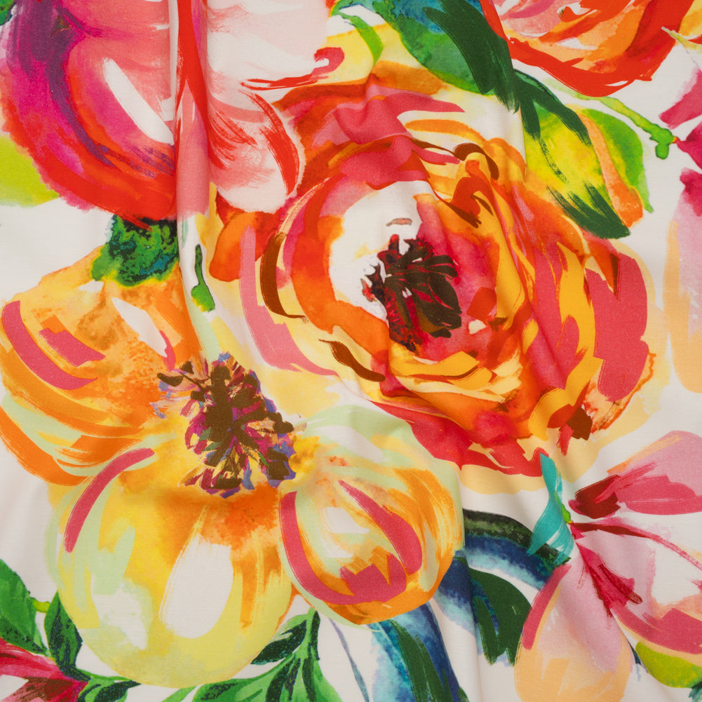 Brushed Cotton Woven - Pink, Yellow and Green Bold Painterly Flowers - Mood Exclusive Blooming Impasto Print - Joann Fabrics